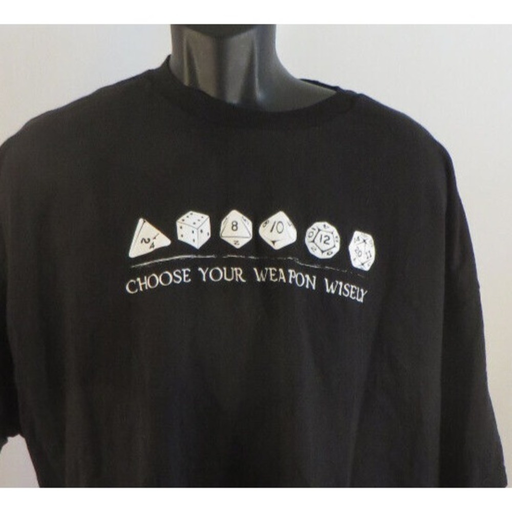 Mens Choose Your Weapon Wisely Black T-Shirt  DND Dungeon Dragons Dice Size 3XL